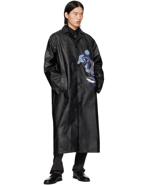 Kidsuper Black Grained Faux-Leather Coat for men