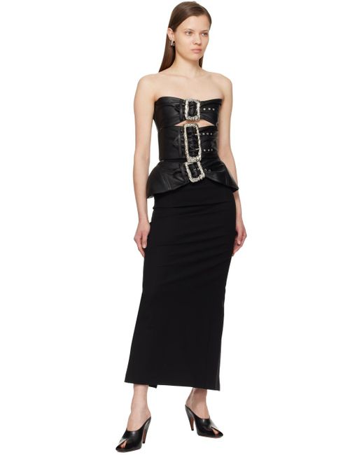 Jean Paul Gaultier Black Leather-trimmed Buckle-detail Bustier Gown