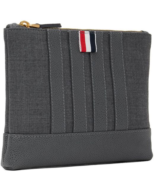 Thom Browne Black Gray Wool 4-bar Pouch for men