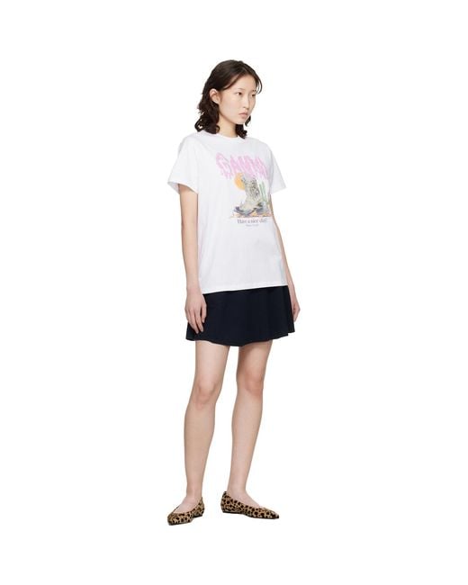 Ganni White Western Boot Print T-Shirt