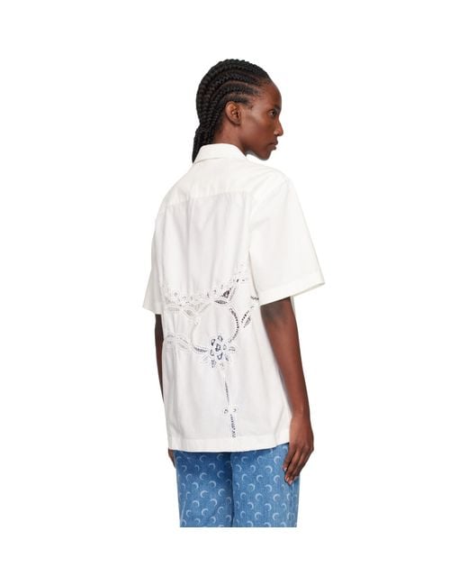 MARINE SERRE White Off- Regenerated Household Linen Bowling Shirt