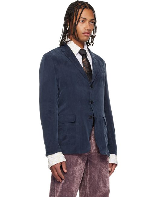 Dries Van Noten メンズ ブルー ネイビー Peached Twill テーラード 