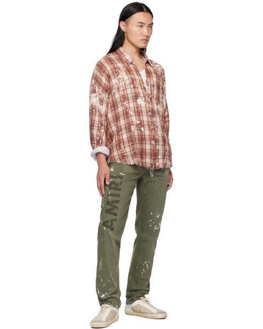 Amiri Green Khaki Army Logo Painted Slim Workman Jeans for men