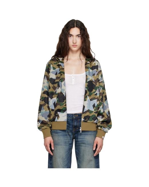 A Bathing Ape Green Camo Mesh Shark Cropped Fit Full Zip Hoodie