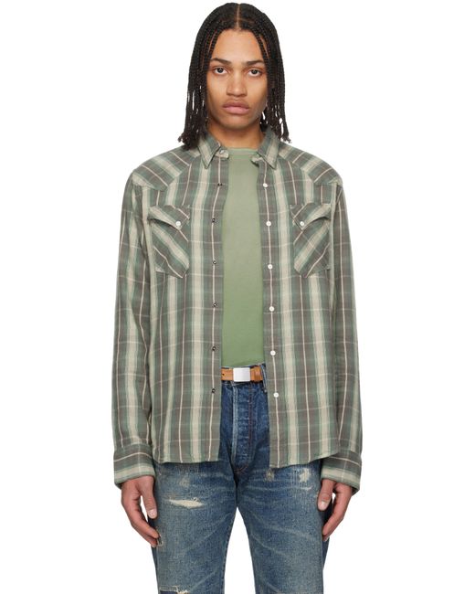 RRL Black Slim Fit Plaid Twill Western Shirt for men