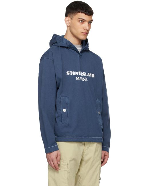 メンズ Stone Island ネイビー Old Treatment フーディ Blue