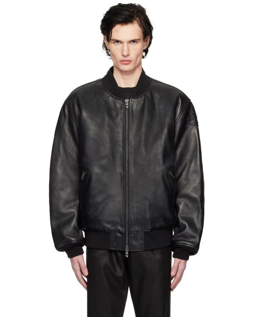 DIESEL ボンバージャケット ブラック レザー メンズ DIESEL ブラック L-Khan レザー ボンバージャケット ブラック