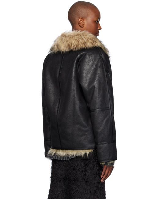 OPEN YY Black Reversible Faux-Fur Faux-Leather Jacket