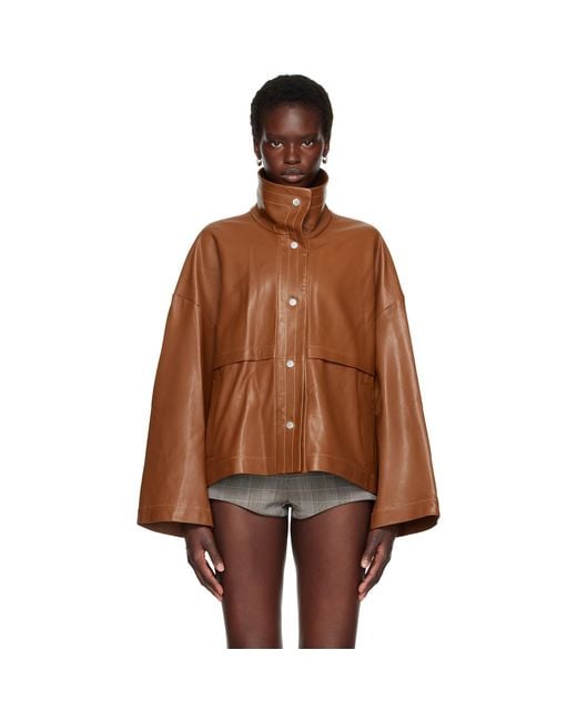 Nour Hammour Brown Tan Park Leather Jacket