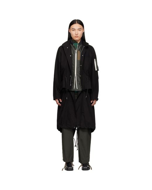 Sacai Black Nylon Twill X Ripstop Coat for men