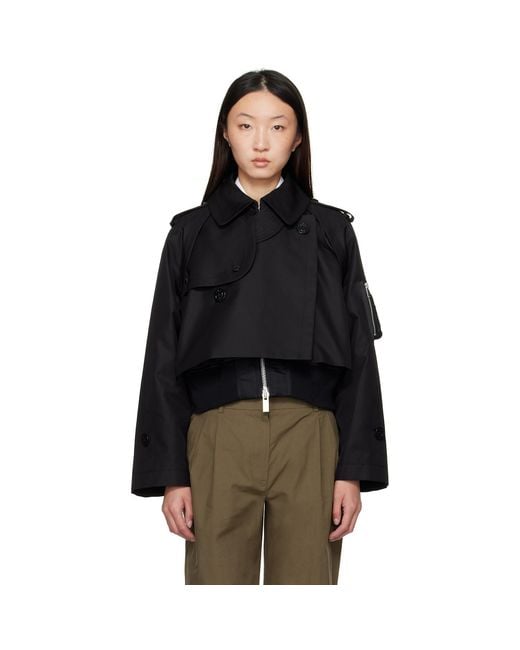 Sacai Black Cotton Gabardine X Nylon Twill Jacket