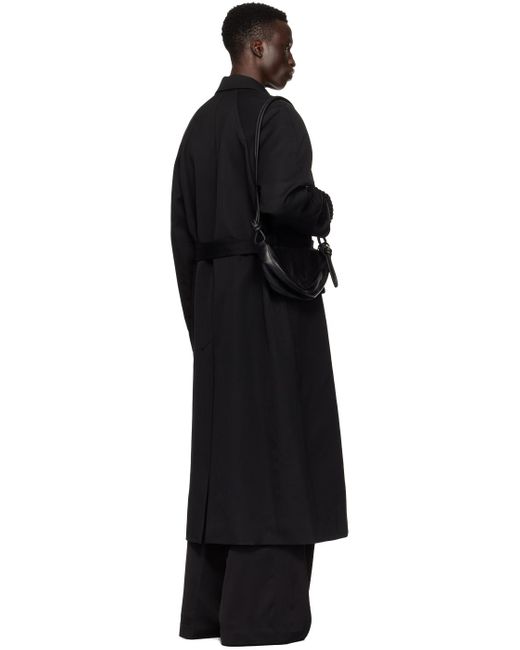 Dries Van Noten Black Peaked Lapel Trench Coat for men