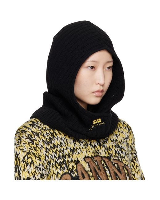 Ganni Black Wool Mix Balaclava