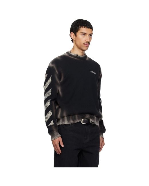 Off-White c/o Virgil Abloh Black Diagonal Arrow Corrosion Knit Crewneck Sweater for men