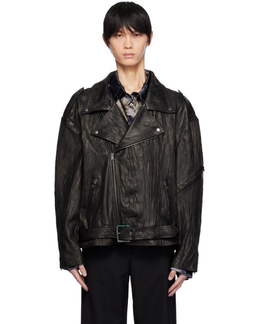 Acne Black Crinkled Leather Jacket for men