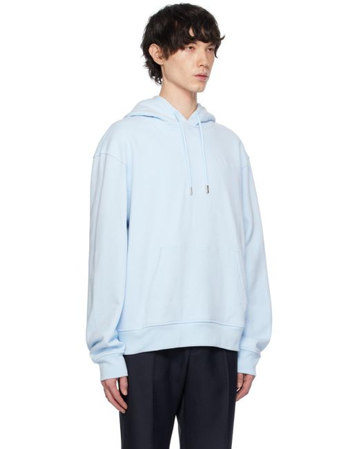 Jacquemus Blue Le Sweatshirt Brode Brand-embroidered Organic-cotton Hoody for men