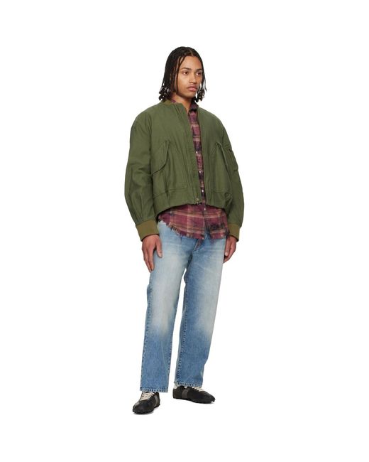 R13 Green Khaki Bubble Bomber Jacket for men