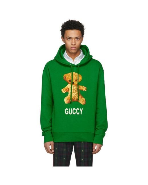 Gucci Green Guccy Teddy Bear Hoodie for men