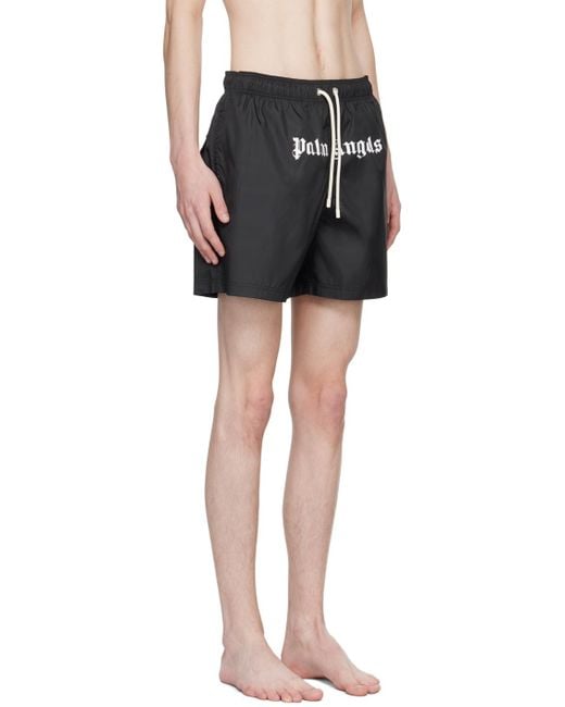 Palm Angels Black Printed Swim Shorts for men