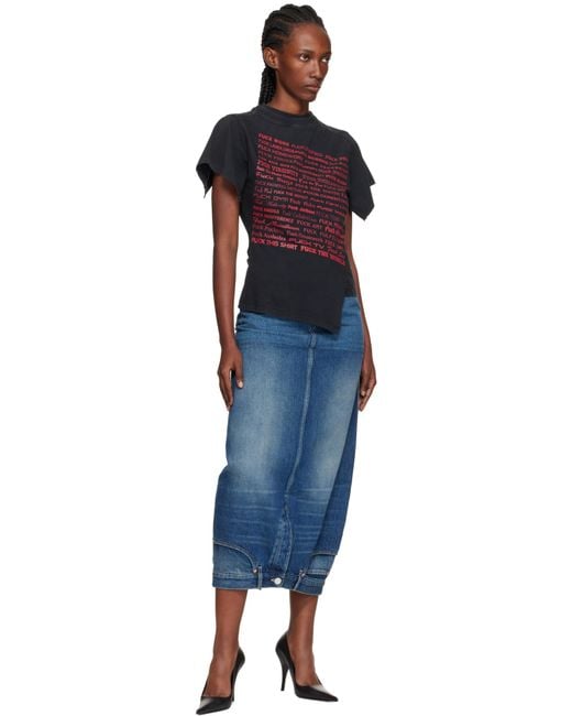 Vetements Blue Double Denim Midi Skirt