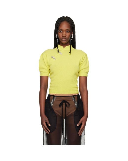 Simone Rocha Orange Embellished Mandarin Collar Cashmere Sweater