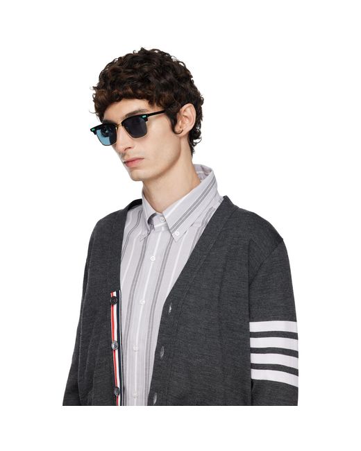 Thom Browne Blue Acetate & Titanium Rectangular Sunglasses for men
