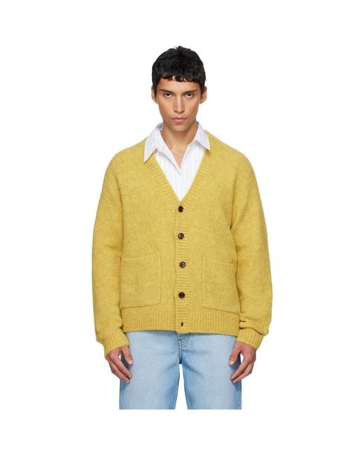 Dries Van Noten Yellow Alpaca Cardigan for men