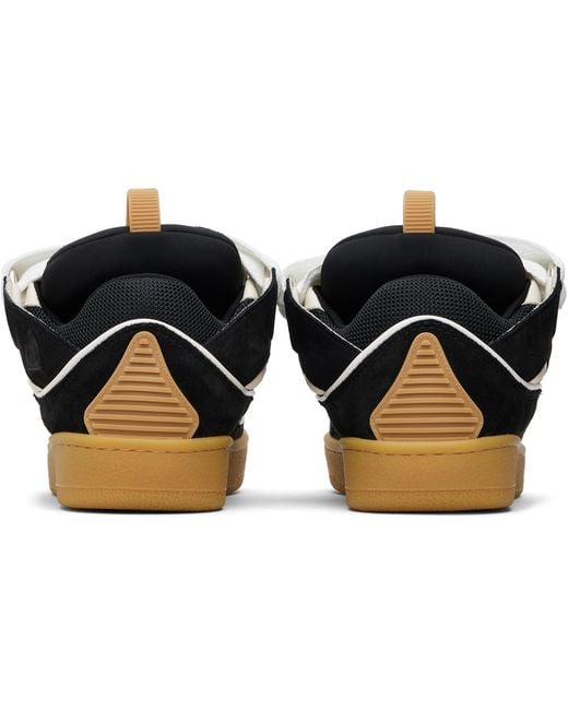 Lanvin Black Tan Curb Leather Sneakers for men