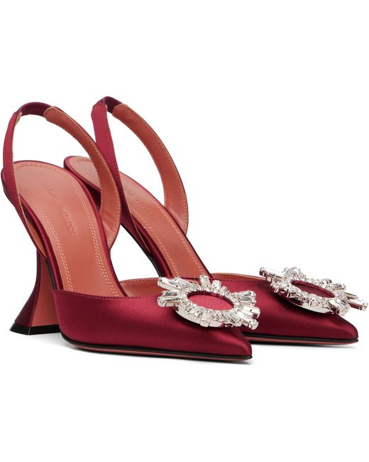 AMINA MUADDI Red Ssense Exclusive Burgundy Begum 95 Sling Heels