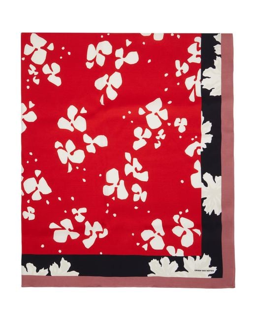 Dries Van Noten Red Printed Viscose Scarf for men