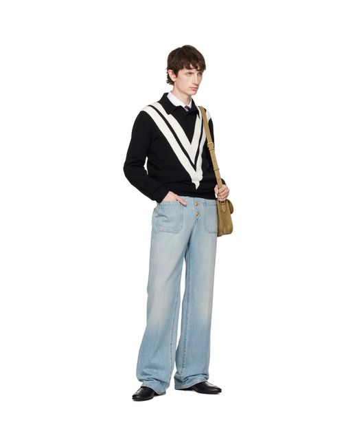 Valentino Blue Straight-Leg Creased Jeans for men