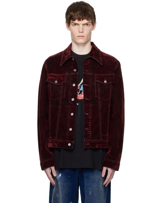 Cout de la Liberte Red Johnny Stretch Suede Denim Trucker Jacket for men