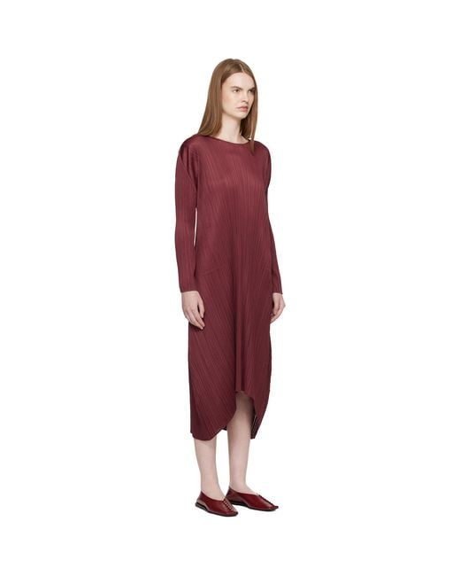 Pleats Please Issey Miyake Red Burgundy Monthly Colors October Midi Dress