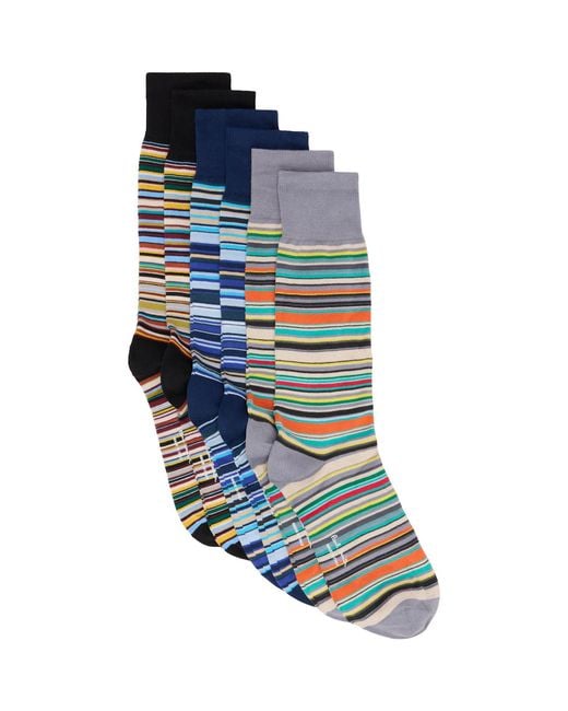 Paul Smith Blue Six-Pack 'Signature Stripe' Socks for men