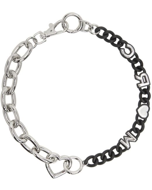 Marc Jacobs Metallic Silver & Black 'the Charmed Heart Chain' Necklace
