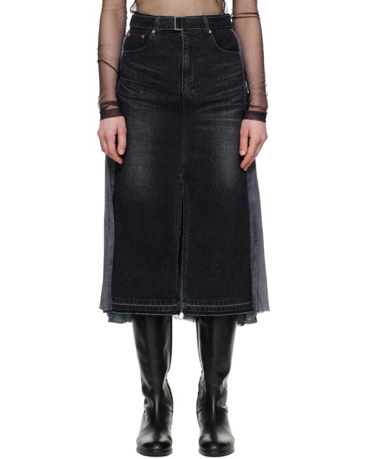 Sacai ブラック パネル デニム ミディアムスカート Black
