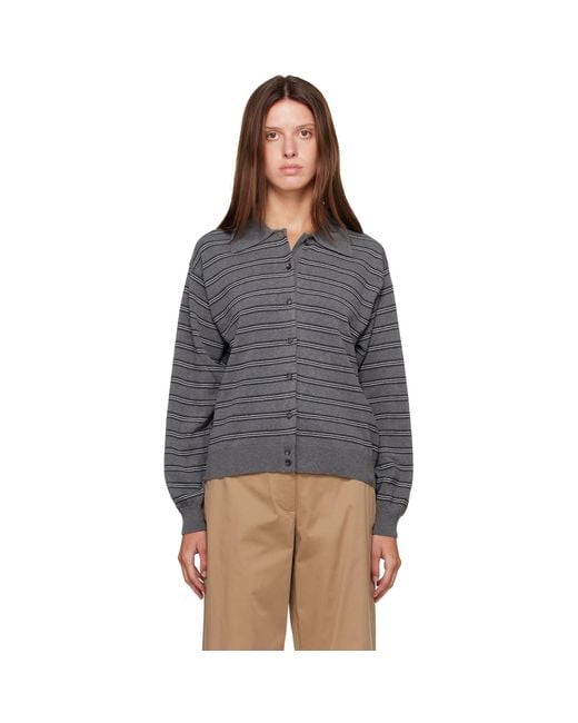 Cordera Gray Organic Cotton Striped Polo Cardigan
