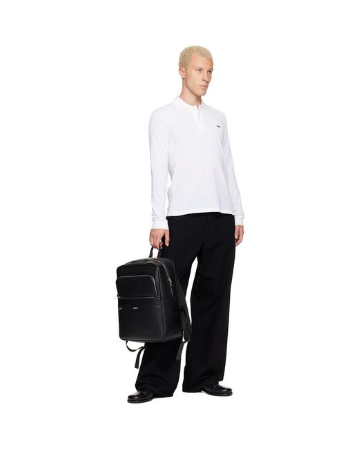 Lacoste White Classic Fit Long Sleeve L.12.12 Polo for men