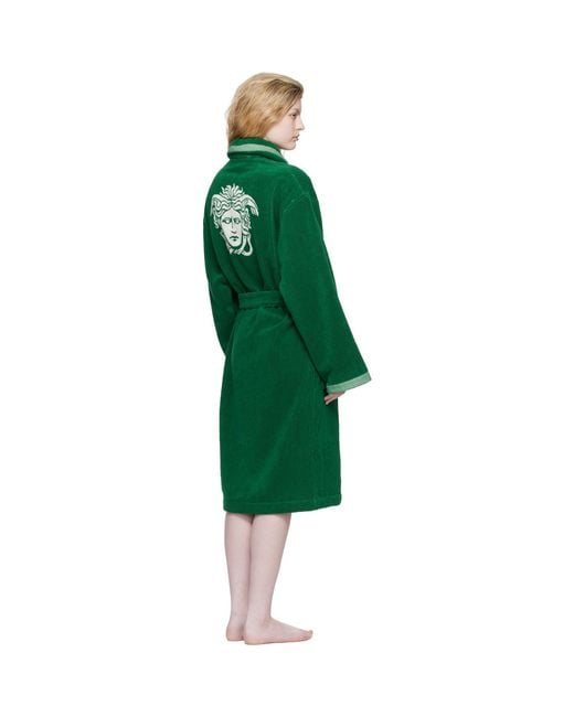Versace Green Cotton-Terry Jacquard Bathrobe
