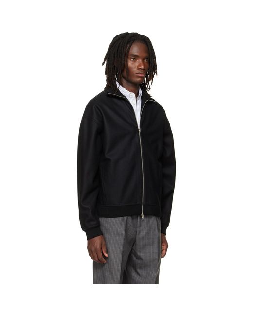 Jil Sander Black Wool Melton Zip-Up Jacket for men