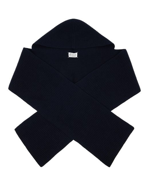 Maison Margiela Blue Wool Hooded Scarf for men