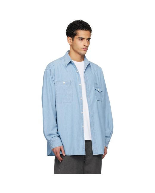 Nanamica Blue Ooal Regular Collar Chambray Shirt for men