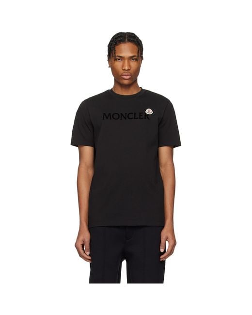 Moncler Black Flocked Logo Cotton T-Shirt for men