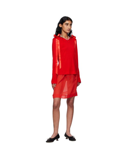 Simone Rocha Red Bow Ribbon Tail Long Sleeve T-Shirt