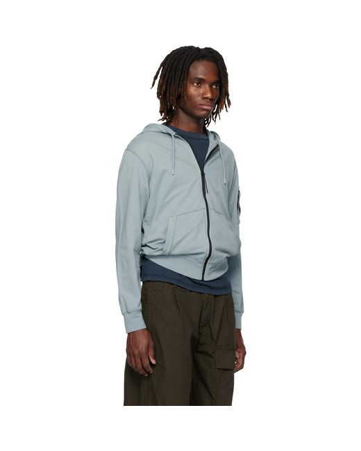 C P Company Black Light Fleece Zip Lens Hoodie for men