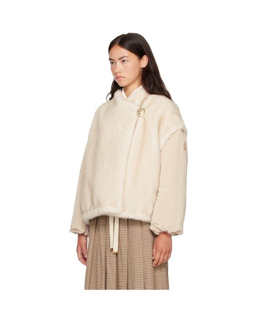 Moncler Natural Off- Chardonneret Faux-Fur Jacket