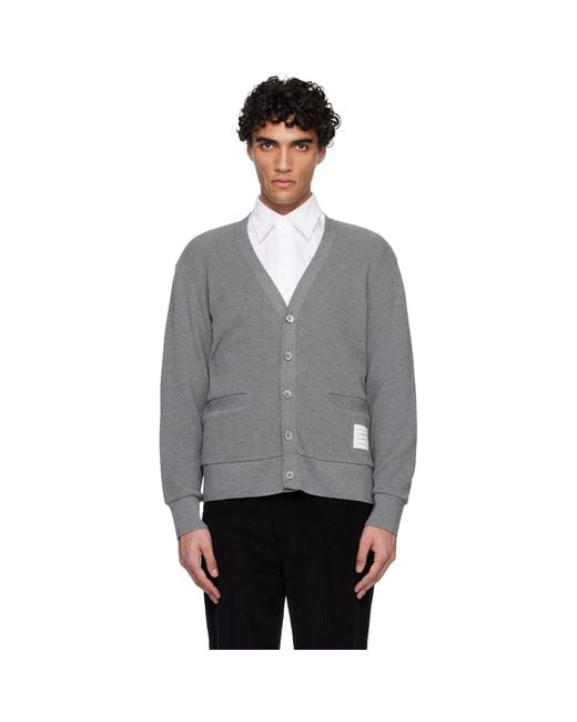 Thom Browne Gray V Neck Cardigan for men