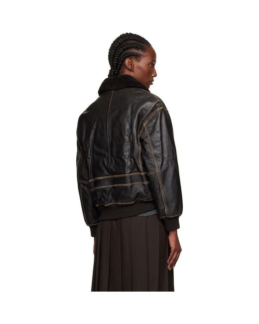 DUNST Black A-2 Shearling Collared Leather Jacket