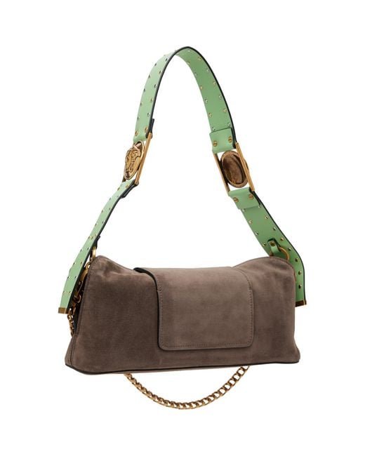 Versace Brown Vivian Embellished Suede Clutch