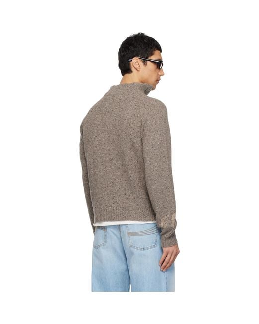ERL Gray Taupe Slit Neck Sweater for men